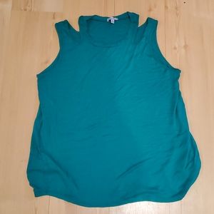 A la Mode Women Teal Green Cold Shoulder‎ Tank Top Sleeveless Cutout Knit XL